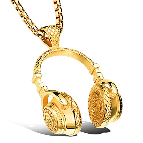 AKarrLili Headphones gold Necklace gold Music Pendant silver Hiphop Fashion chain with 23in chain