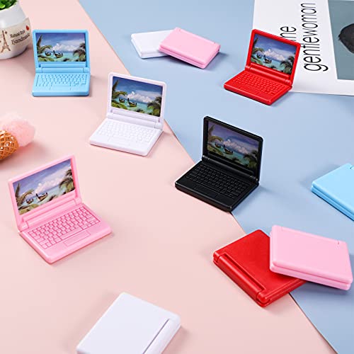 15 Pieces Dollhouse Mini Laptop Scene Simulation Notebook Mini Laptop Tablet Toys Doll Office Computer Decoration Accessories for 1/12 1/6 Scale Dolls House Accessories Pretend Toys, 5 Colors