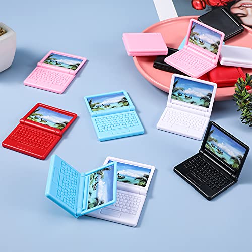 15 Pieces Dollhouse Mini Laptop Scene Simulation Notebook Mini Laptop Tablet Toys Doll Office Computer Decoration Accessories for 1/12 1/6 Scale Dolls House Accessories Pretend Toys, 5 Colors