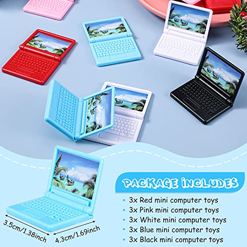 15 Pieces Dollhouse Mini Laptop Scene Simulation Notebook Mini Laptop Tablet Toys Doll Office Computer Decoration Accessories for 1/12 1/6 Scale Dolls House Accessories Pretend Toys, 5 Colors