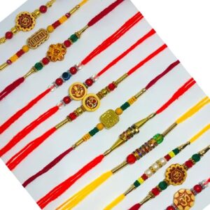 thenext7 traditional rakhi for brother, multiple beads rakhi, traditional design rakhi for bhaiya, bhabhi, gift for sister, assorted color & multi design - set of 12