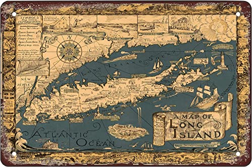 Rosefinch Stone map of Long Island Andrew fare Wall Decor Retro Art Tin Sign Funny Decorations for Home Bar Pub Cafe Farm Room Metal Plaque Poster 8×12 Inch