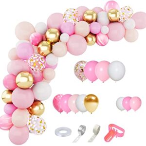 Amandir 144Pcs Pink Balloons Garland Arch Kit Light Pink Gold White Balloons Confetti Latex Metallic Balloons for Girl Birthday Baby Shower Wedding Party Decorations Supplies