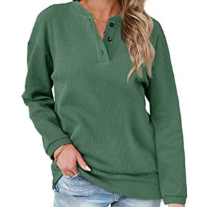 OFEEFAN Womens Sweatshirt Long Sleeve Blouses For Women Crew Neck Button Sweaters Green XL