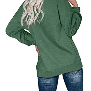 OFEEFAN Womens Sweatshirt Long Sleeve Blouses For Women Crew Neck Button Sweaters Green XL