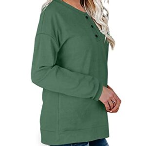 OFEEFAN Womens Sweatshirt Long Sleeve Blouses For Women Crew Neck Button Sweaters Green XL