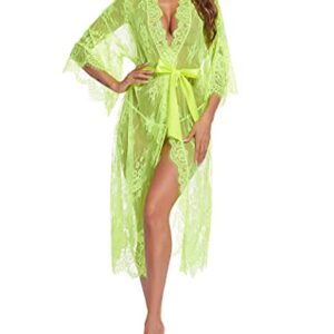 Avidlove Women Sexy Long Lace Lingerie Kimono Robe Sheer Babydoll Nightgown Nightdress Lemon Yellow