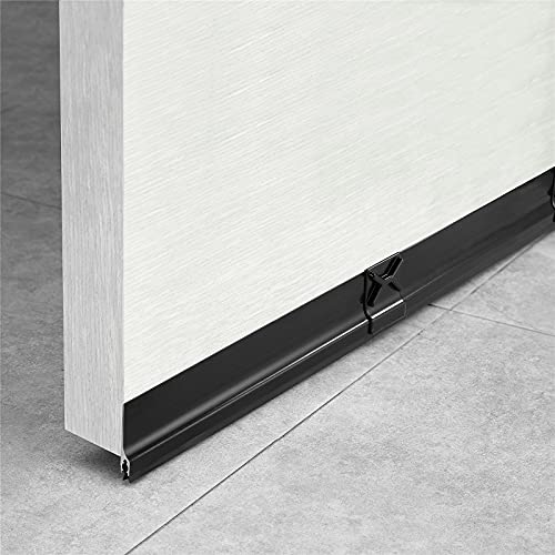 CQMMA Aluminum Door Draft Stopper 36" Metal Sweep Bottom Seal Strip Noise Blocker with Rubber Sweep, Black