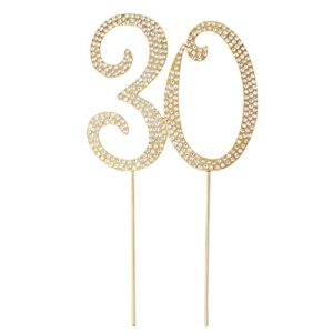 honbay 30 cake topper sparkly crystal rhinestones cake topper cake decoration for 30th birthday party or or 30th wedding anniversary (gold)