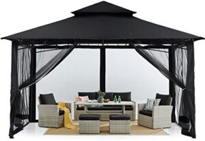 mastercanopy outdoor garden gazebo for patios with stable steel frame and netting walls (10x12,black)