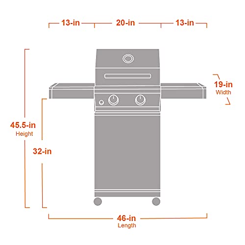 Monument Grills 2 Burners Propane Gas Grill Outdoor Cooking Stainless Steel BBQ Grills with LED Controls, Black