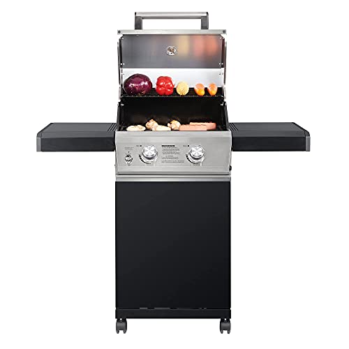 Monument Grills 2 Burners Propane Gas Grill Outdoor Cooking Stainless Steel BBQ Grills with LED Controls, Black