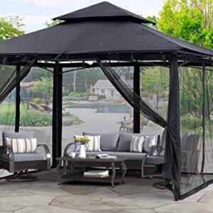 MASTERCANOPY Outdoor Garden Gazebo for Patios with Stable Steel Frame and Netting Walls (10x10,Black)
