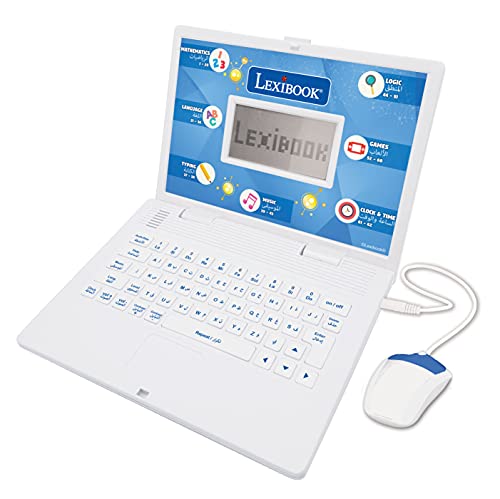 LEXiBOOK JC598i13 Educational and Bilingual Laptop Arabic/English-Toy for Child Kid (Boys & Girls) 124 Activities, Learn Play Games and Music-White/Blue