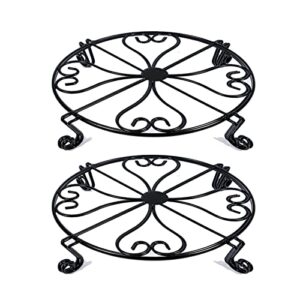 NSYOOMH 2 pack 10"-12" Rustproof Black Metal Plant Stands Heavy Duty Plants Holder Outdoor Indoor, Round Wrought Iron Flower Planter Pot Stand, Corner Gardening Pumpkin Stand