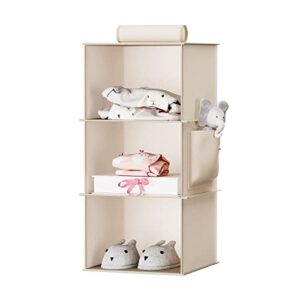 youdenova hanging closet organizer, 3-shelf closet hanging storage shelves, beige