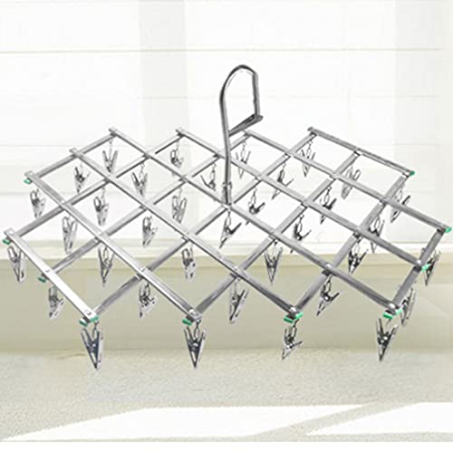 HEALLILY Sweater Hanger Stainless Steel Drying Hanger Clothes Drying Rack Swivel Hook Laundry Drying Rack with 35 Clips for Diapers Bras Towels Socks Underwear Foldable Hanger