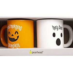 Pearhead Halloween Mug Set, Good Morning Pumpkin and Hey Boo Coffee Mugs, Novelty Fall Holiday Cups, Set of 2, 13 oz