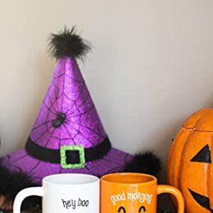 Pearhead Halloween Mug Set, Good Morning Pumpkin and Hey Boo Coffee Mugs, Novelty Fall Holiday Cups, Set of 2, 13 oz