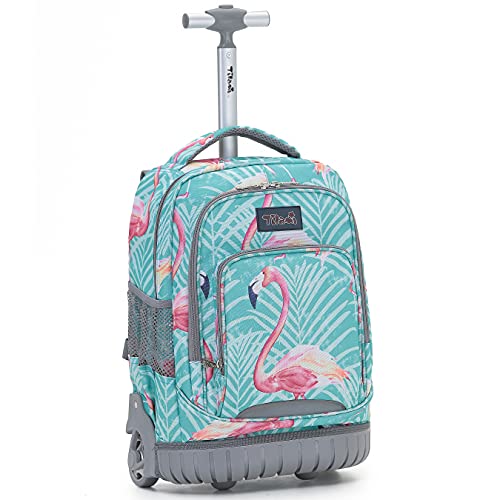 NEW TILAMI Rolling Backpack with Wheels, 18 Inches Laptop Backpack for Boys &Girls Travel School Student Trip, Flamingo