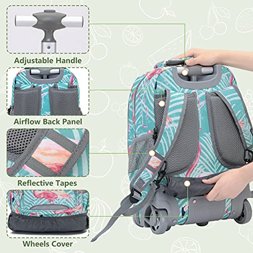 NEW TILAMI Rolling Backpack with Wheels, 18 Inches Laptop Backpack for Boys &Girls Travel School Student Trip, Flamingo