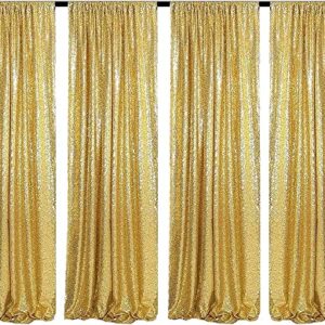 WISPET Gold Sequin Backdrop Curtains 4 Panels 2FTx8FT Glitter Gold Drapes Photo Backdrop Party Wedding Baby Shower Curtain Sparkle Photography Background