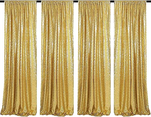 WISPET Gold Sequin Backdrop Curtains 4 Panels 2FTx8FT Glitter Gold Drapes Photo Backdrop Party Wedding Baby Shower Curtain Sparkle Photography Background