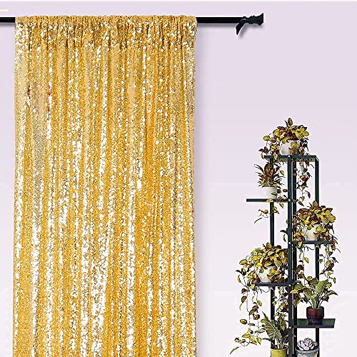 WISPET Gold Sequin Backdrop Curtains 4 Panels 2FTx8FT Glitter Gold Drapes Photo Backdrop Party Wedding Baby Shower Curtain Sparkle Photography Background