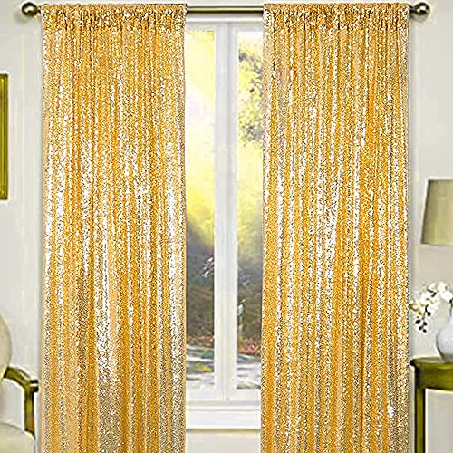 WISPET Gold Sequin Backdrop Curtains 4 Panels 2FTx8FT Glitter Gold Drapes Photo Backdrop Party Wedding Baby Shower Curtain Sparkle Photography Background