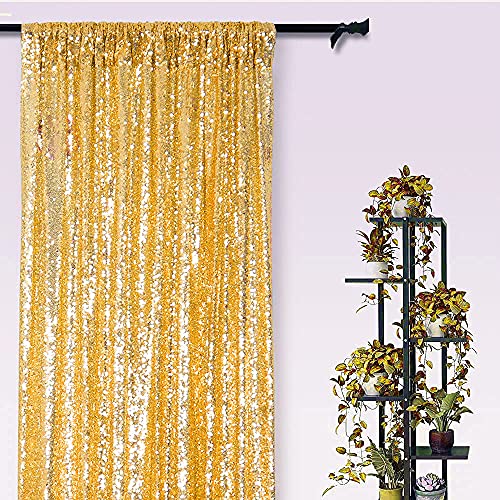 WISPET Gold Sequin Backdrop Curtains 2 Panels 2FTx8FT Glitter Gold Drapes Photo Backdrop Party Wedding Baby Shower Curtain Sparkle Photography Background