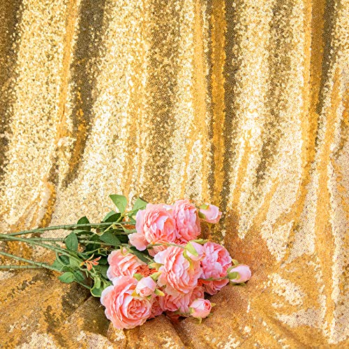 WISPET Gold Sequin Backdrop Curtains 2 Panels 2FTx8FT Glitter Gold Drapes Photo Backdrop Party Wedding Baby Shower Curtain Sparkle Photography Background