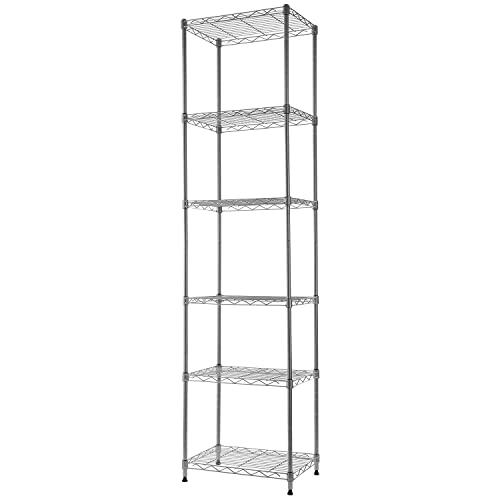 REGILLER 6 Wire Shelving Steel Storage Rack Adjustable Unit Shelves for Laundry Bathroom Kitchen Pantry Closet (16.7L x 11.9W x 64H, Silver)