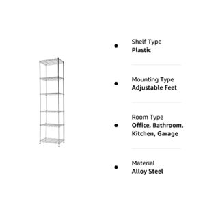 REGILLER 6 Wire Shelving Steel Storage Rack Adjustable Unit Shelves for Laundry Bathroom Kitchen Pantry Closet (16.7L x 11.9W x 64H, Silver)