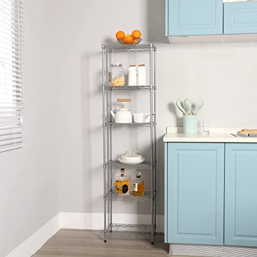 REGILLER 6 Wire Shelving Steel Storage Rack Adjustable Unit Shelves for Laundry Bathroom Kitchen Pantry Closet (16.7L x 11.9W x 64H, Silver)