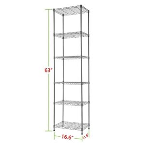 REGILLER 6 Wire Shelving Steel Storage Rack Adjustable Unit Shelves for Laundry Bathroom Kitchen Pantry Closet (16.7L x 11.9W x 64H, Silver)