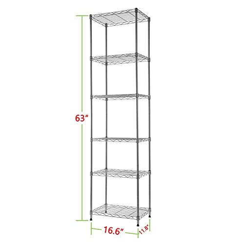 REGILLER 6 Wire Shelving Steel Storage Rack Adjustable Unit Shelves for Laundry Bathroom Kitchen Pantry Closet (16.7L x 11.9W x 64H, Silver)