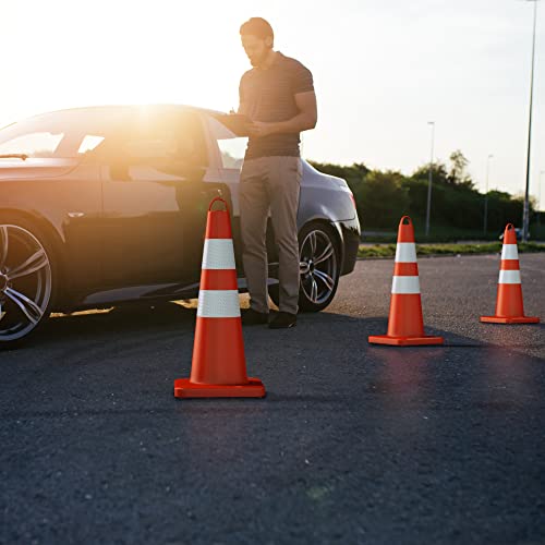 MERCHY HERO Traffic Cones – 6-Pack Traffic Safety Cones with Handle – 28-inch Heavy-Duty Orange Cones with Reflective Collars – Stackable Cones for Parking Lot