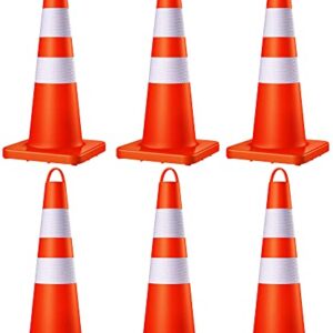 MERCHY HERO Traffic Cones – 6-Pack Traffic Safety Cones with Handle – 28-inch Heavy-Duty Orange Cones with Reflective Collars – Stackable Cones for Parking Lot