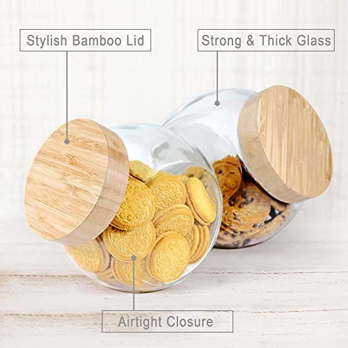 ECOEVO Glass Penny Jars with Bamboo Lids, Glass Cookie Jars, Glass Candy Jars, Glass Jars with Lids, Glass Food Storage Containers with Bamboo Lids, 2 Pack of 48oz