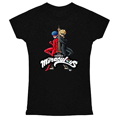 Pop Threads Miraculous Ladybug and Cat Noir Merch Eiffel Tower Tee Shirt for Women Black S