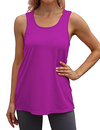 Cakulo Workout Long Tank Tops for Women Plus Size Loose Fit Athletic Shirts Exercise Gym Muscle Active Yoga Swimwear Sport Swimwear Razorback Sleeveless Tops Heather Purple 3XL