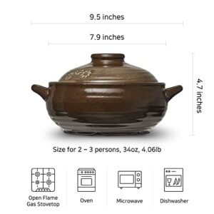 Dolsot Korean Stone Bowl Clay Pots For Cooking Korean Pot Ceramic Cooking Pot Korean Stone Pot Korean Bowl Onggi Kimchi Pot Stone Donabe Pot Crazy Claypot Ttukbaegi Pot With Lid 뚝배기 (large 34oz)