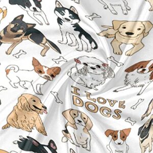 Cute Dog Satin Pillowcase for Hair and Skin Silk Washable Pillowcase, Dog Pattern Theme Pillow Cases Cooling Satin Pillow Covers with Envelope Closure, Standard Size(20x30 inches)