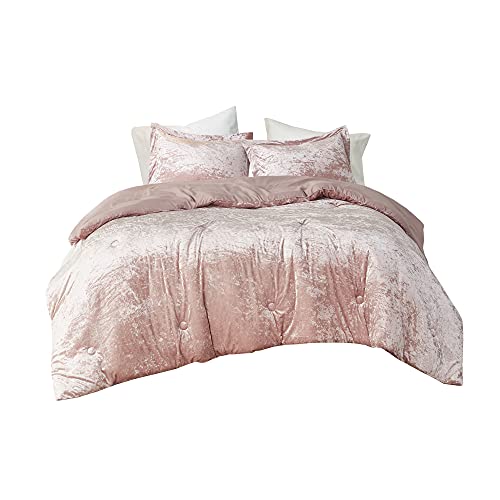 Comfort Spaces Juliette Luxe Comforter Set Velvet Lush with Soft Brushed Microfiber Reverse, All Season Cozy Velvet Bedding Sets, Fluffy Comforter Bed Set, Matching Sham, Blush Full/Queen 3 Piece