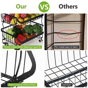 Fruit Vegetable Basket, 1Easylife 5 Tier Stackable Metal Wire Basket Cart with Rolling Wheels, Utility Rack for Kitchen, Pantry, Garage With 2 Free Baskets (Black)