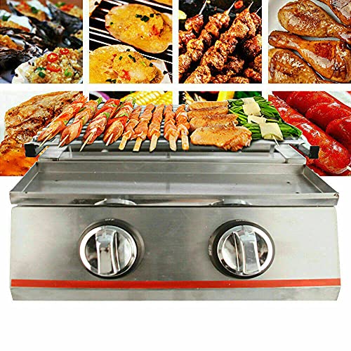 Fetcoi Tabletop Grill Portable Gas Griddle 2/3/4/6/8 Burners, Stainless Steel Home and Commercial Use LPG Gas Grill for Parties, Backyard Barbeques,Widely Used in Roadside Stalls, Carnivals, Buffets (2 Burners)