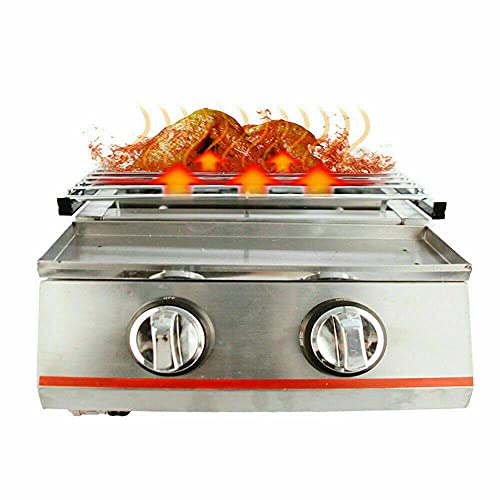 Fetcoi Tabletop Grill Portable Gas Griddle 2/3/4/6/8 Burners, Stainless Steel Home and Commercial Use LPG Gas Grill for Parties, Backyard Barbeques,Widely Used in Roadside Stalls, Carnivals, Buffets (2 Burners)