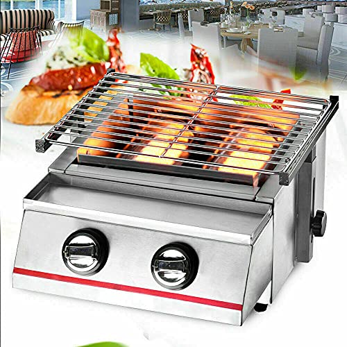 Fetcoi Tabletop Grill Portable Gas Griddle 2/3/4/6/8 Burners, Stainless Steel Home and Commercial Use LPG Gas Grill for Parties, Backyard Barbeques,Widely Used in Roadside Stalls, Carnivals, Buffets (2 Burners)