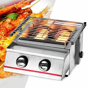 Fetcoi Tabletop Grill Portable Gas Griddle 2/3/4/6/8 Burners, Stainless Steel Home and Commercial Use LPG Gas Grill for Parties, Backyard Barbeques,Widely Used in Roadside Stalls, Carnivals, Buffets (2 Burners)