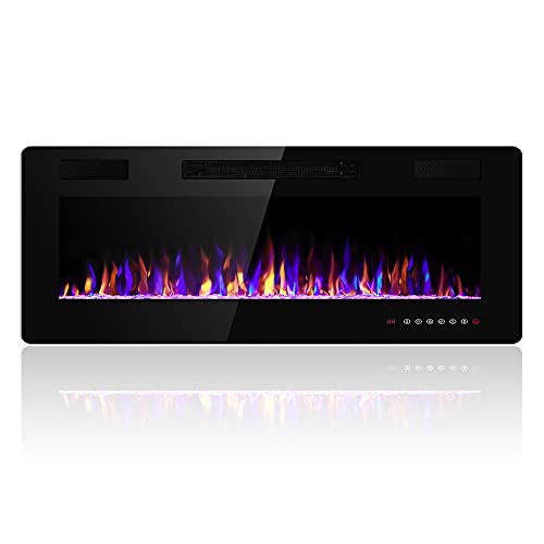 Electactic 36 inches Electric Fireplace Recessed and Wall Mounted Electric Fireplace, Fireplace Heater and Linear Fireplace, with Timer, Remote Control, Adjustable Flame Color, 750w/1500w, Black